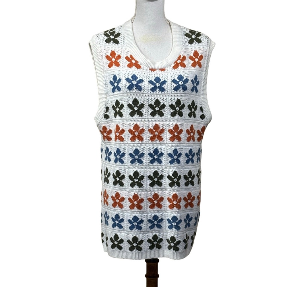 Art of Rhetoric Floral Knit Sweater Vest Large Scandinavian Nordic Flower Power